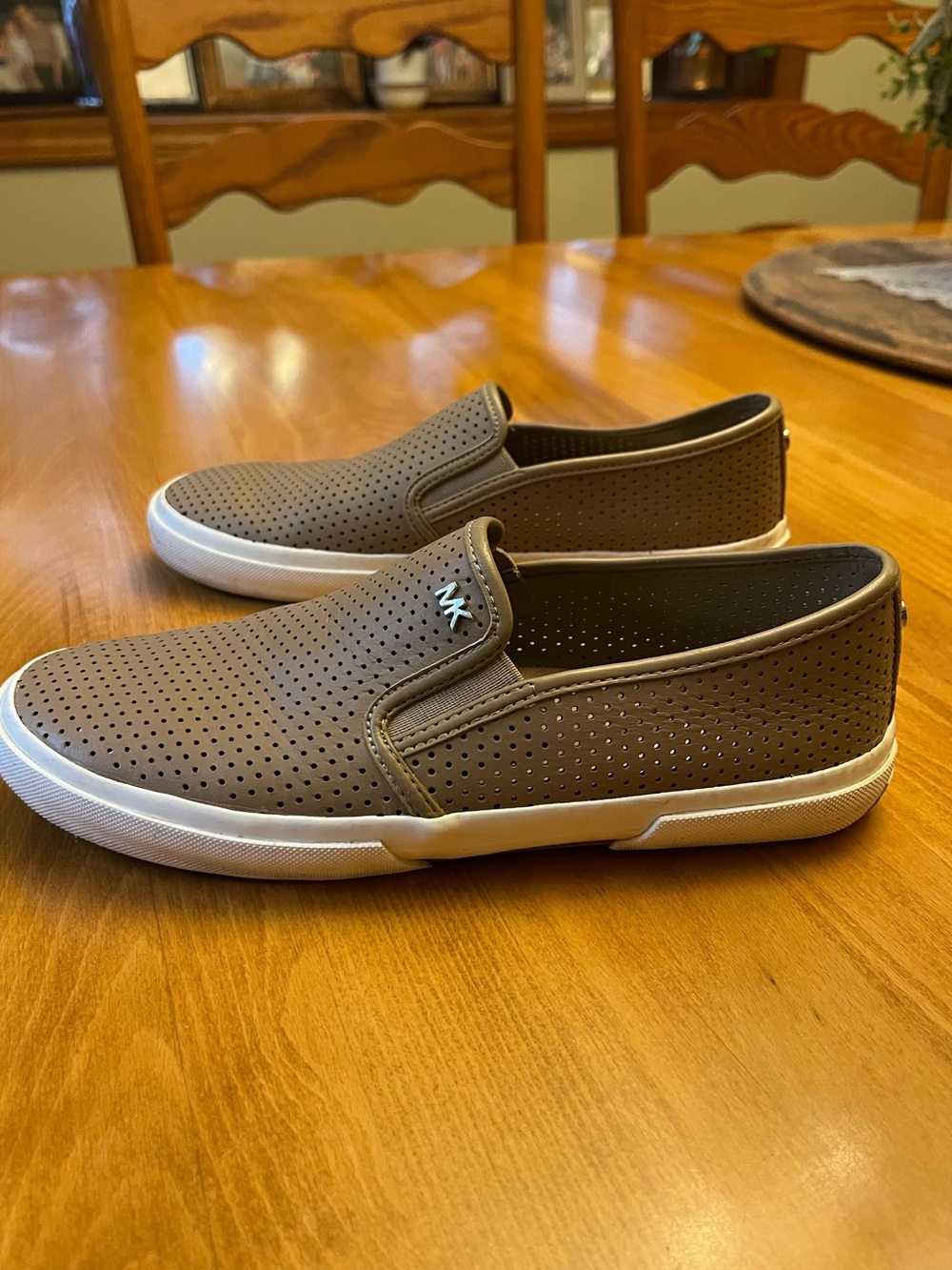Michael Kors Taupe Perforated Slip-On Sneakers with White Sole